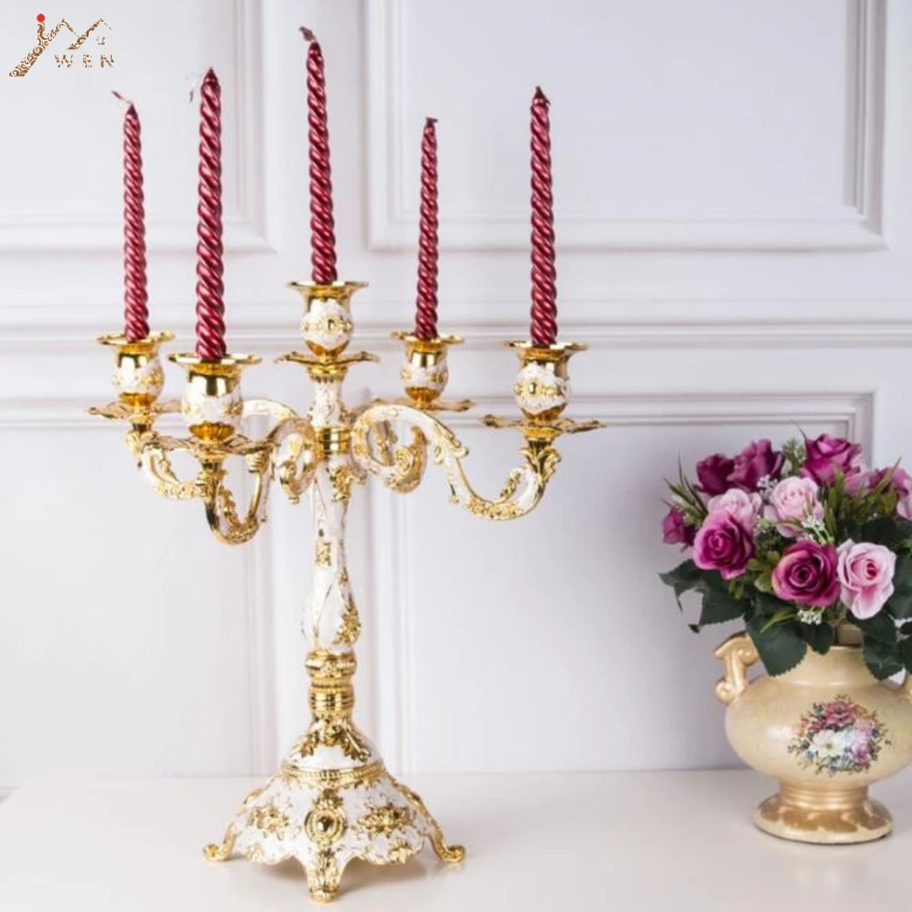 IMUWEN New Arrival Candle Holder 5-arms Golden Plated Candelabra Romantic And Luxury Metal For Wedding Events Or Party Decor