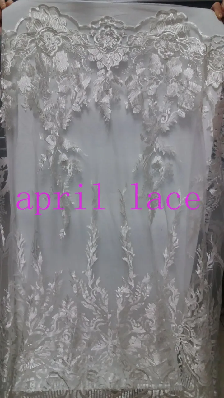 stock on sale ap090 offwhite/ivory tense thick embroidery net tulle mesh lace for evening dress/sawing/wedding