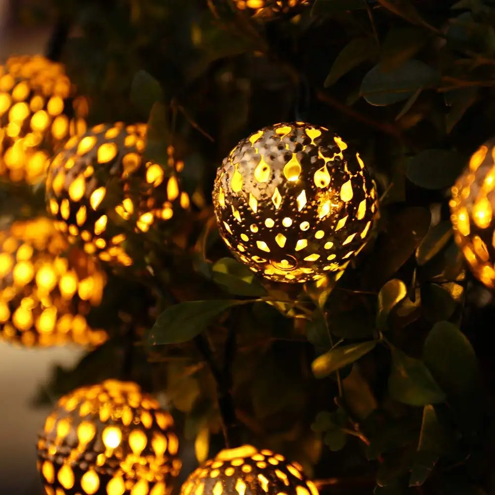 Guirnalda de luces de globo Solar, bola marroquí, blanco cálido, 20 LED, hadas, festival de Navidad, decoración de fiesta de boda