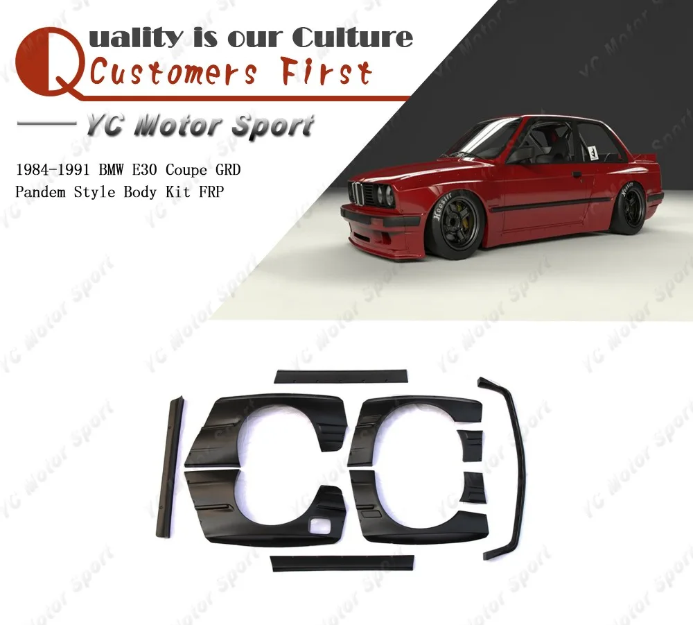 Car Accessories FRP Fiber Glass PD Style Bodykits Fit For 1984-1991 E30 Coupe BodyKit Front Lip Fender Side Skirts Spoiler