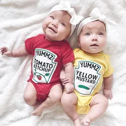 Summer Cute Baby Boys Girls Clothes Short Sleeved Red Yellow Baby Bodysuit Unisex Baby One-piece Jumpsuit DS9