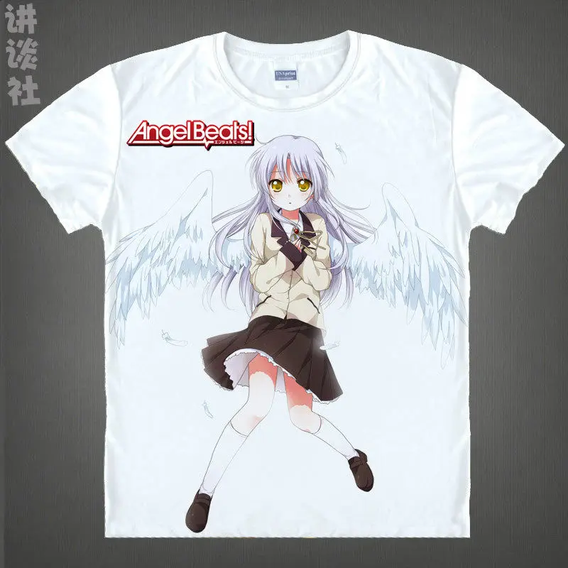 Coolprint Japanese manga Angel Beats T-Shirts anime shirt of Kanade Tachibana and Kanade, colorful Printing Shirt Novelty