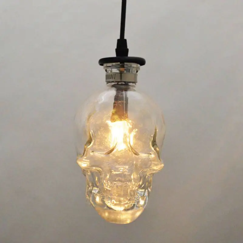 Retro Skull Head Clear Glass Pendant Light Fixture Skull Ghost Glass Bottle creative Bar Counter Restaurant Droplight