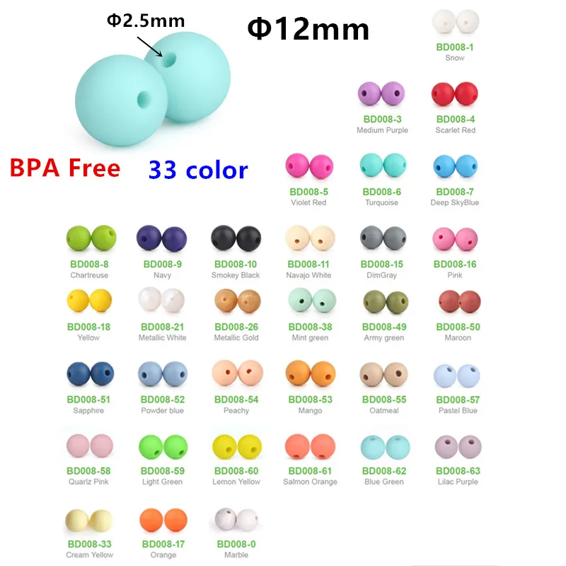 Chengkai 100pcs 12mm Silicone Teether Beads DIY Baby Pacifier Dummy Chain Nursing Sensory Jewelry Toy Making Beads Accessories