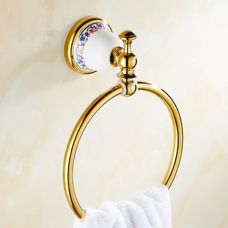 2 Style Vintage brass towel rack ring wall mounted, Gold plated towel ring holder brushed, Copper antique towel ring bathroom