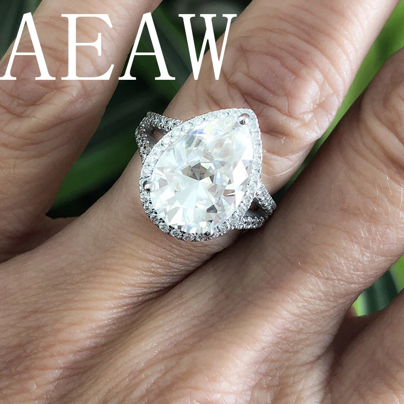 

AEAW Pear Shape Engagement Ring 5.5ct Pear Shape Supernova Moissanite Engagement Ring for Women Solid 14K White Gold