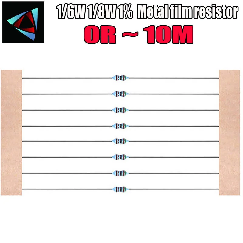 Resistor do filme do metal, metal de 1%, 1, 8W, 1, 6W, 1%, 0R ~ 10M, 220R, 330R, 1K, 2.2K, 3.3K, 4.7K, 10K, 22K, 47K, 100K, 100K, 220, 330, 2, 100 PCes m, ohm de 1m