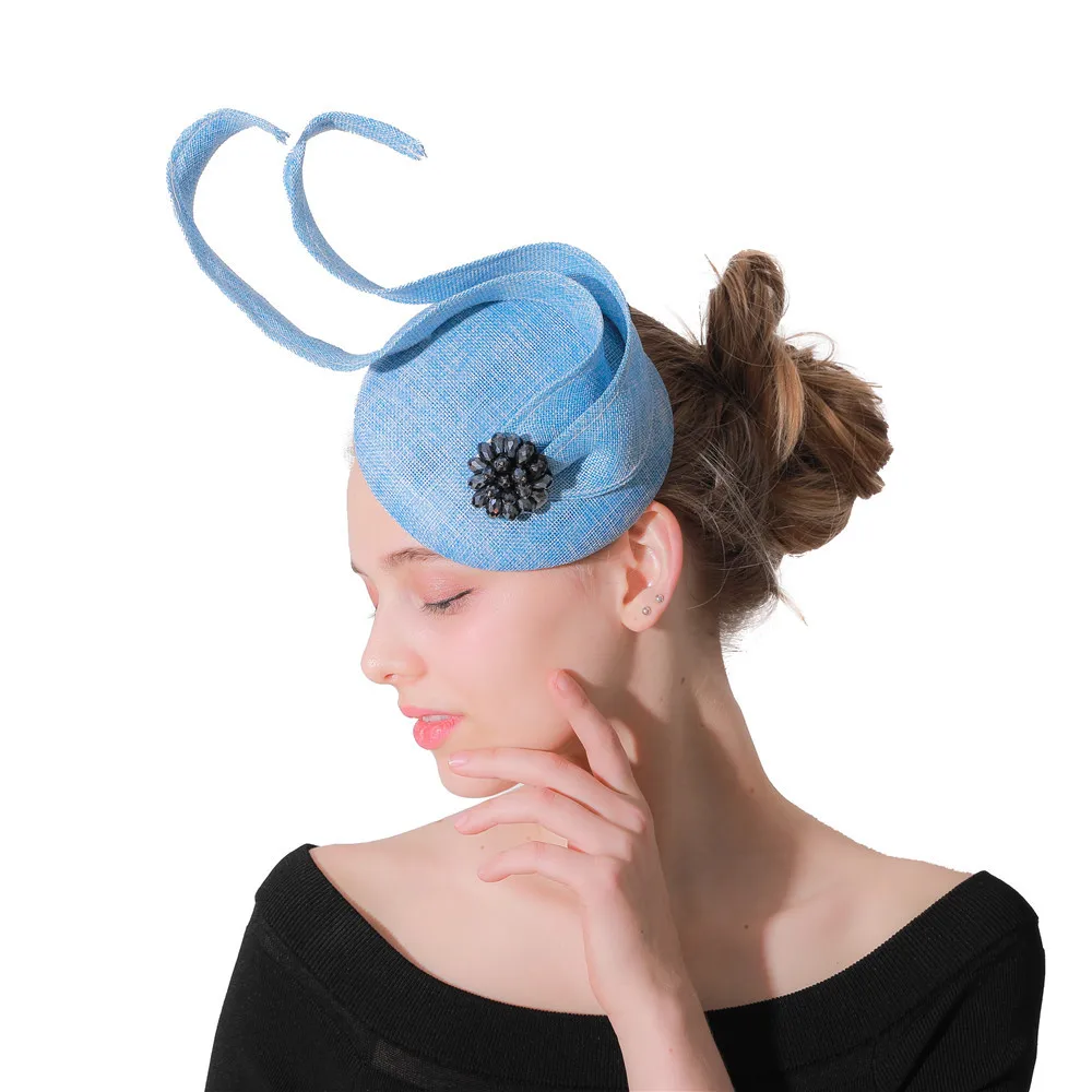 Charming Light Blue Fascinators Hats Elegant Ladies Imitation Sinamay Hair Accessories Hairclips Fashion Red Kentucky Headpieces