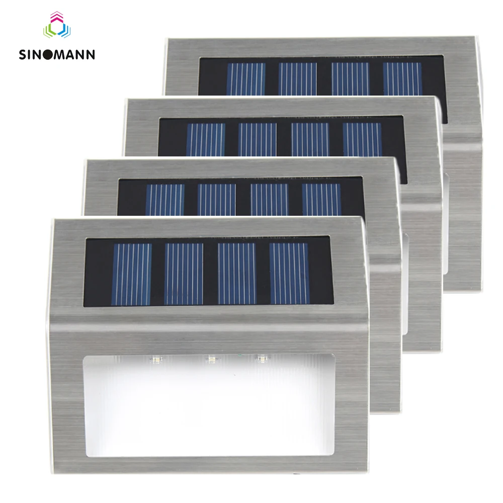 1-4pcs 3 LEDs Solar Light Stainless Steel Solar Power Garden Light Waterproof Outdoor Energy Saving Courtyard Lamp Lighting