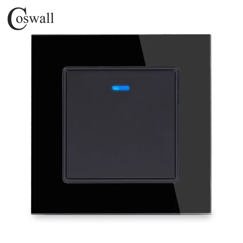 Coswall Luxury Crystal Tempered Glass Panel 1 Gang 1 Way Light Switch On / Off Wall Switch With LED Indicator 16A AC 250V