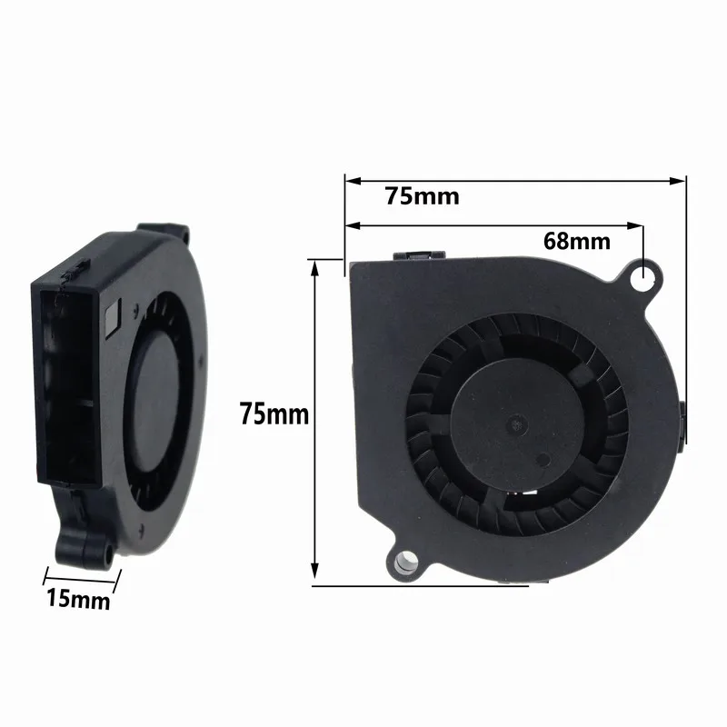 新しいオリジナルdc 12v 7.5センチメートル7515ダブルボール耐久性のあるカタツムリタービン冷却送風機