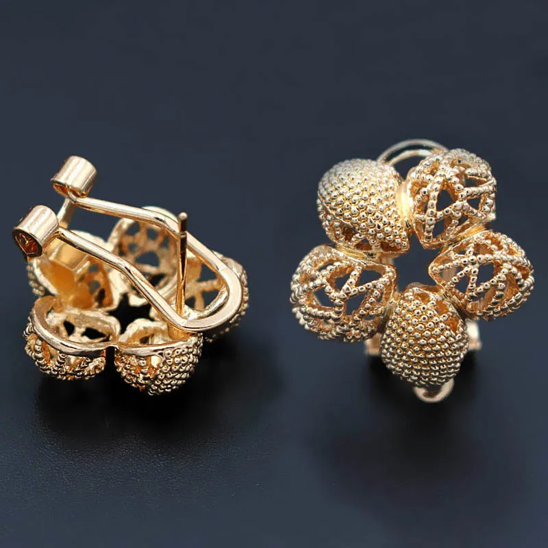 

African Earrings Post Clip Back with Loop Connector Filigree Flower Findings DIY Dubai Gold Women Wedding Jewelry Set Making