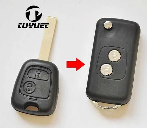 

Uncut Blade Case For Peugeot 307 2 Buttons Modified Folding Flip Remote Key Shell With Groove HU83 Blade