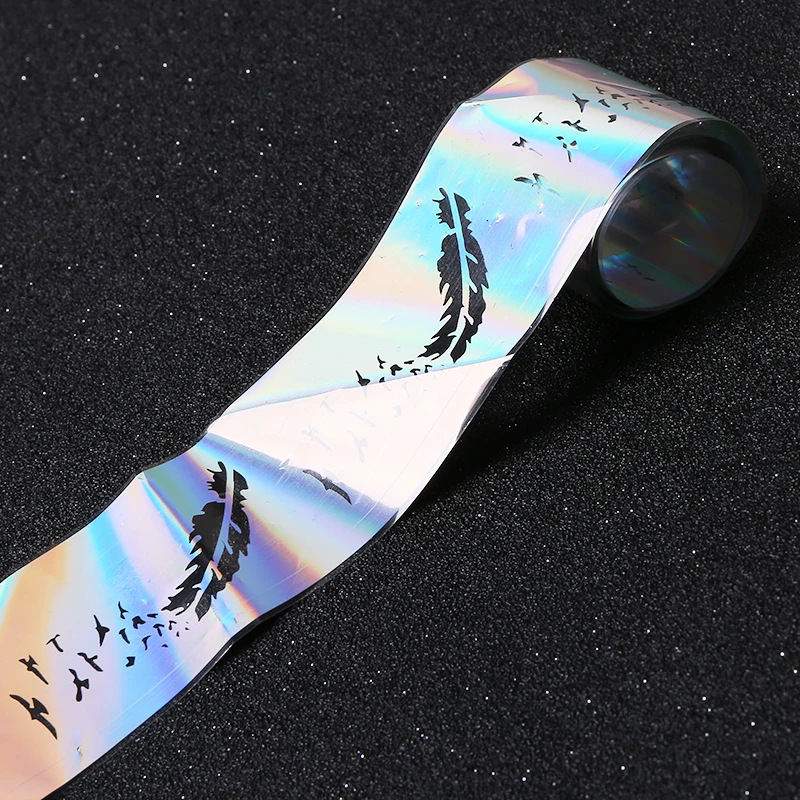 holographic Laser Starry Stickers Nail Foil 100*4cm Transfer Sticker Geese Feather Patterns Manicure Nail Art Decoration