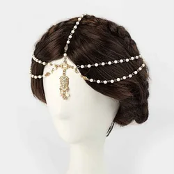 Women BOHO Flapper Ivory Multi Beads Crown Tikka Headband Wedding Head Chain Vintage Decor