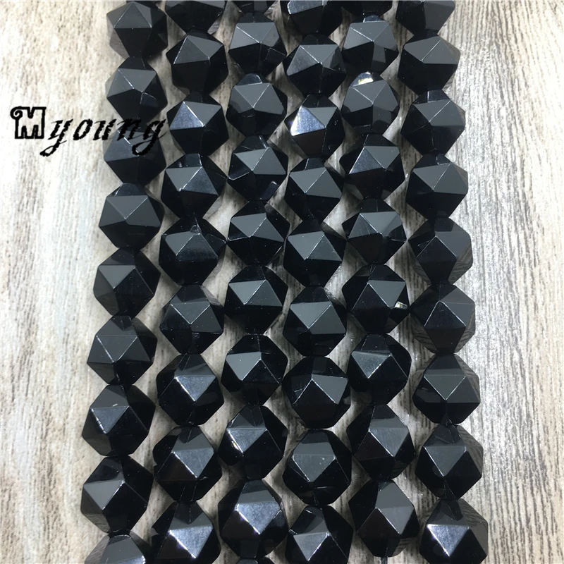 

10mm Faceted Black Agates Loose Beads,Cutting Onyx Stone Space Beads For DIY Jewelry Making MY1525