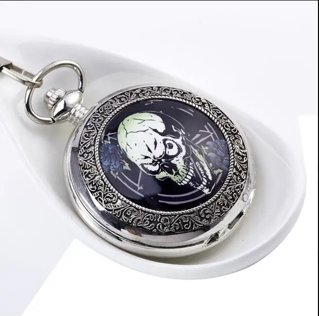 fashion skull pocket watch men women watches pandent with FOB chain PO780