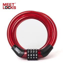 MEETLOCKS Coiled Combination Cable Bike Lock Dia.6x1200mm(L) & 8x1200mm(L)  Red Color Mini Bicycle Lock Security Bicycle