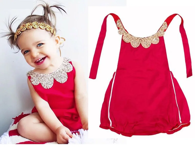 Cute Dear Baby Newborn Girl Red Backless Bodysuit Jumpsuit Clothes Kids Outfit 0-24M Red Bodysuits With Belt Red Girls Clothes