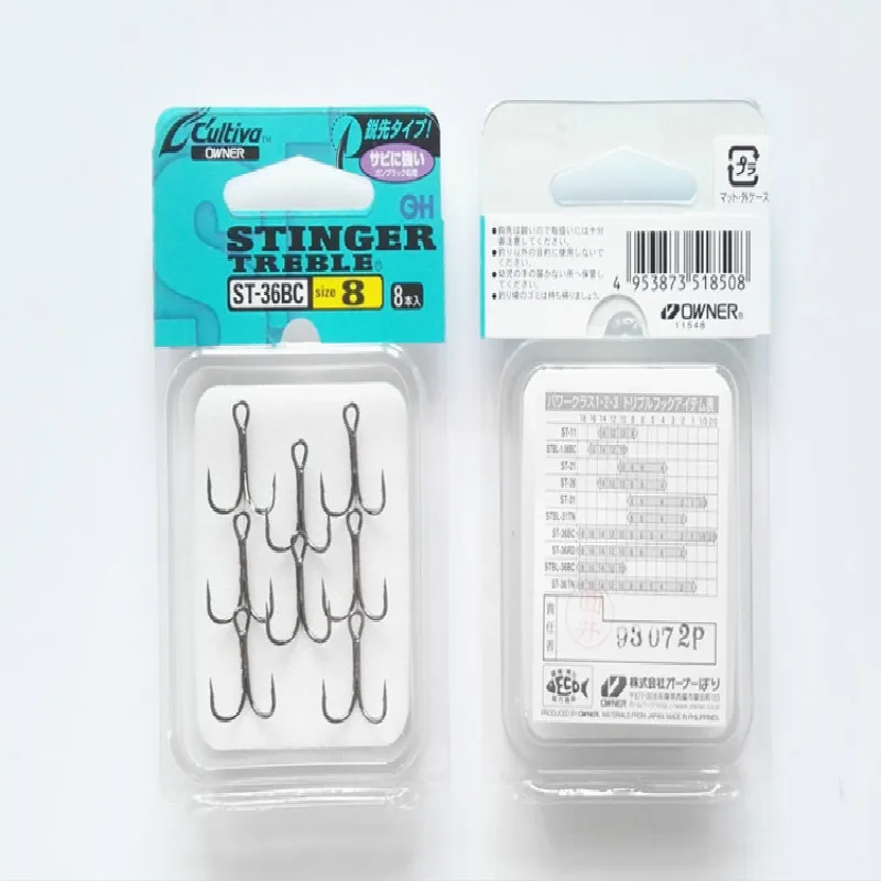 OWNER Treble Hooks ST-36 Barbed Fishing Hook 4# 6# 8# Super Sharp Solid Three Anchor Hooks Fishhook Pesca Fishing Tackle