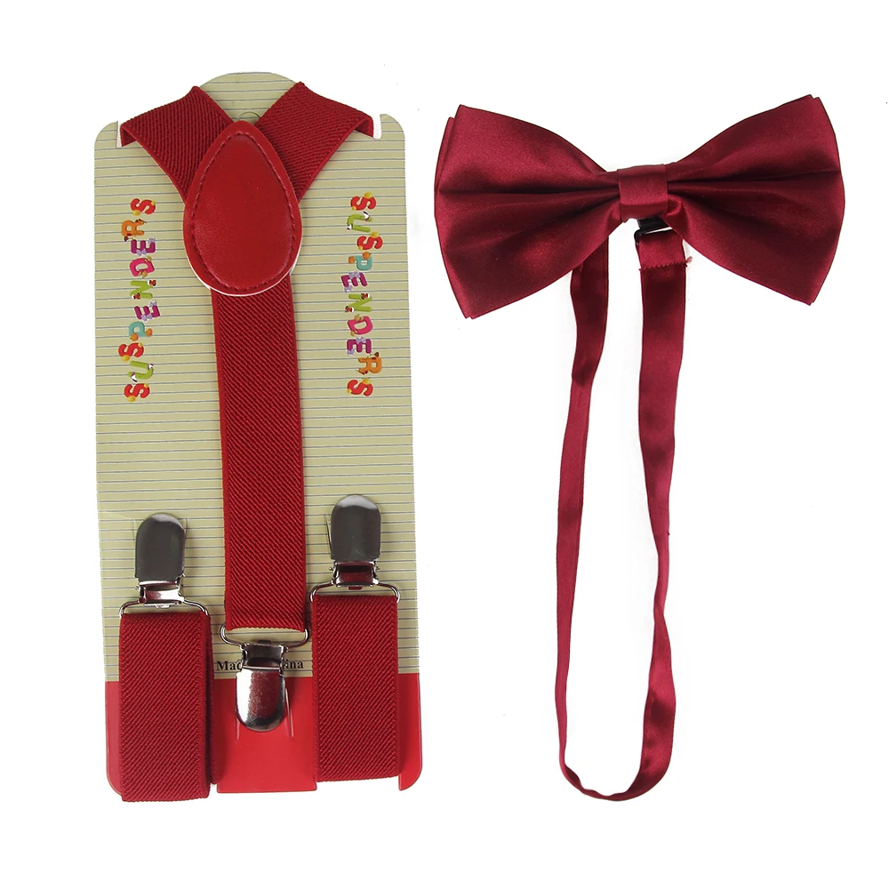 Children  Pure Color Suspenders Bowtie Set Baby Boys Girls 2.5cm Wide Red Suspenders Bow Tie Kids Braces