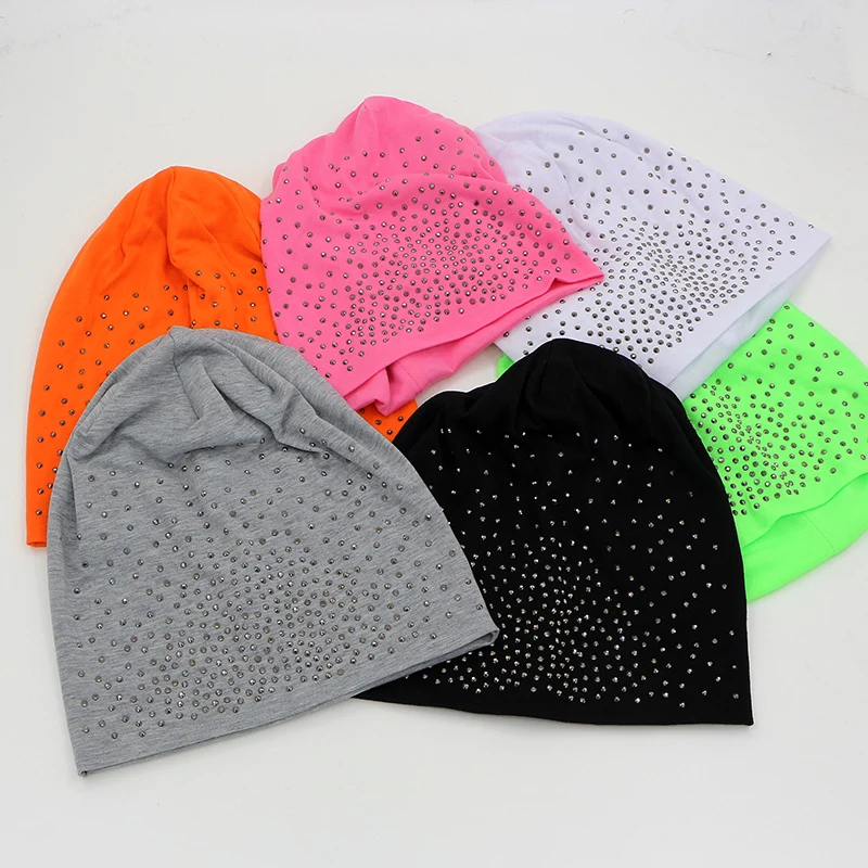 GZHilovingL 2017 Winter Women Ladies Beanie Hats Caps Diamonds Baggy Slouch Spring Autumn Thin Polyester Beanies Hats Girls