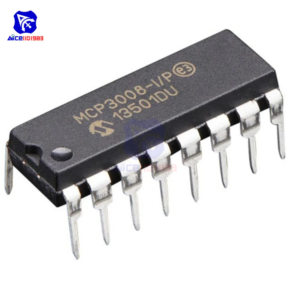 1 Piece IC Chip MCP3008-I/P MCP3008 8-Channel 10-Bit A/D Converters SPI DIP16 Original Integrated Circuit for Respberry Pi