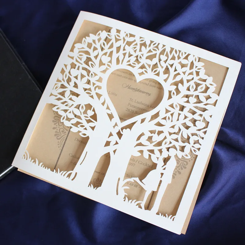 Tree Laser Cut Wedding Invitations Hollow Valentine's Day Greeting Card Customized Printing 50 Pieces