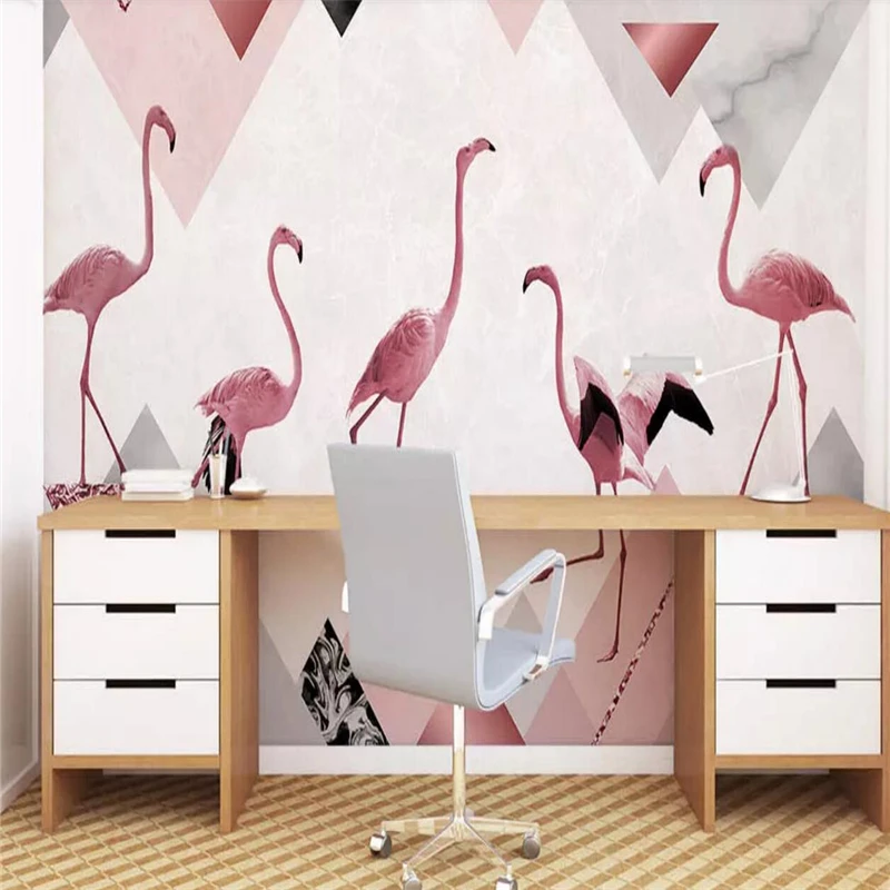 Decorative wallpaper Stylish simple style geometric peak flamingo marble background wall painting