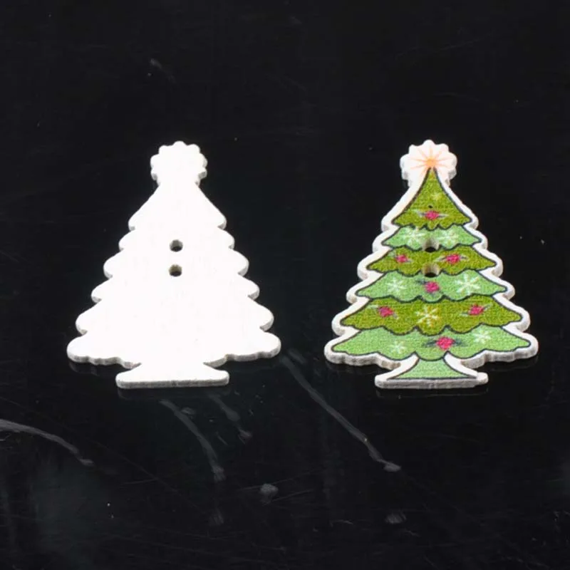 2019 New Wood Craft Christmas tree Shaped Botones Para Manualidades Scrapbooking Home Decoration 50pcs 35x25mm MT1569