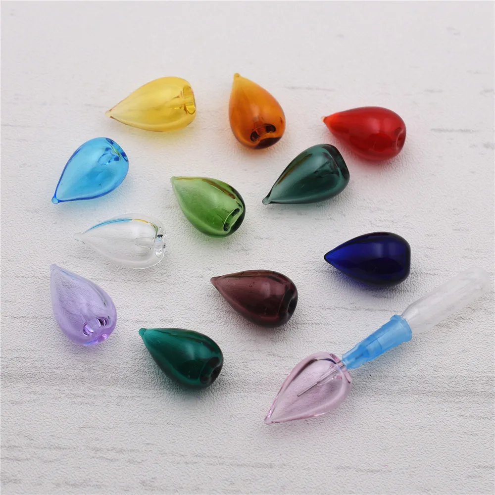 SNASAN 2pcs Drop Colored Glass Bottle Necklace Pendant Earrings Charms Diffuser Perfume Refillable Jewelry Making Materials