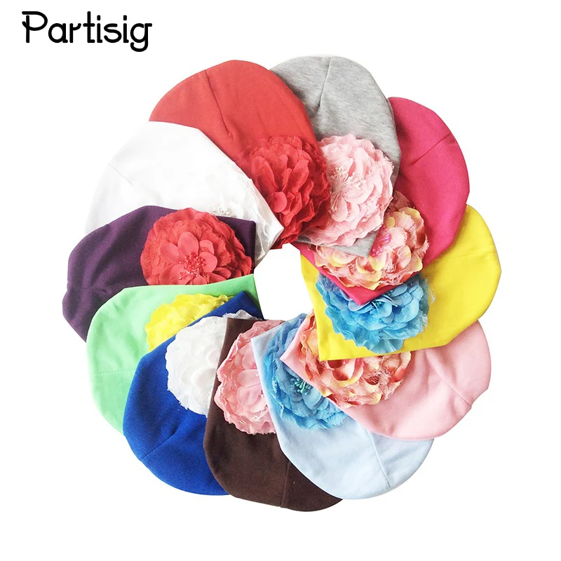 Partisig Brand Baby Girls Hat Cotton Knit Floral Beanie For Girls Spring Autumn Caps With Big Flower Winter Children\'s Hats