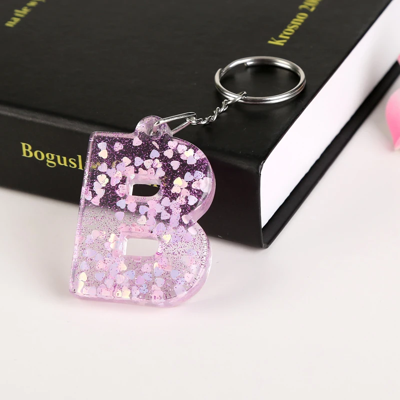 1PC Keyring  English Letter Keychain 26 English word Glitter Resin A TO Q Handbag Charms for Woman