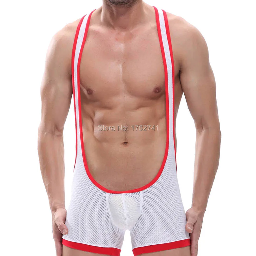 Sexy Men\'s Wrestling Singlet underwear U convex design Breathable Mesh Underwear Jumpsuit bodysuit