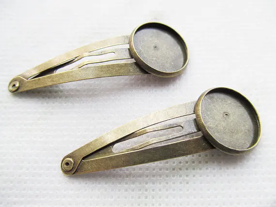 100 stücke Bronze/Silber ton Blank Haar Clip Charme, Basis Einstellung Fach Lünette, fit 16mm Cabochon,Clip Sicherheit Pin/Brosche Rückseite