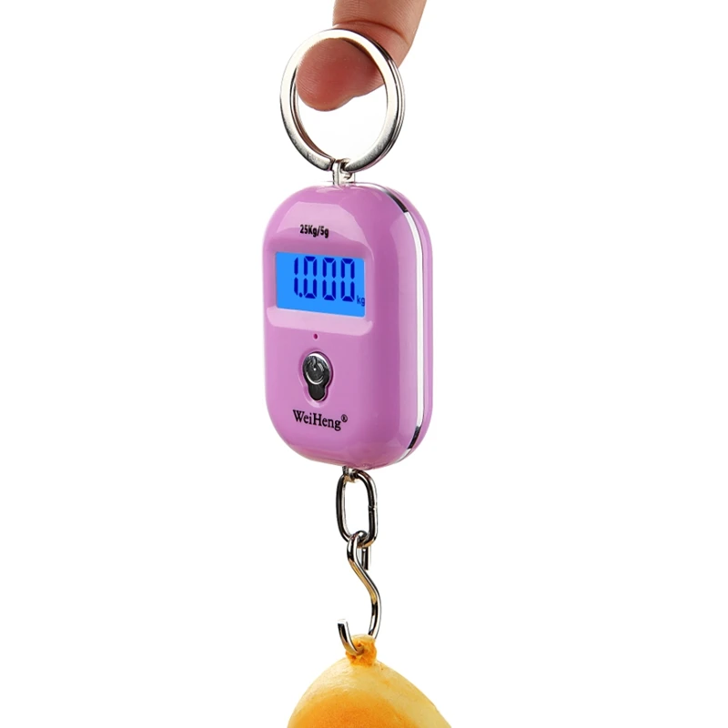 WeiHeng 25kg 5g Mini Digital Pocket Scale Portable Luggage Hook Scales LCD Backlight Kitchen Hanging Steelyard Weight Balance