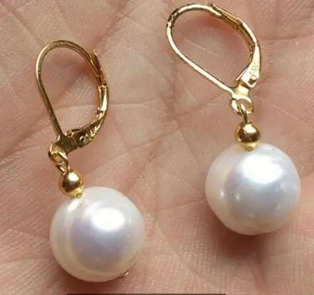 free shipiing huge AAA+10-11mm perfect white Australia pearl dangle earring 14K/20 hook