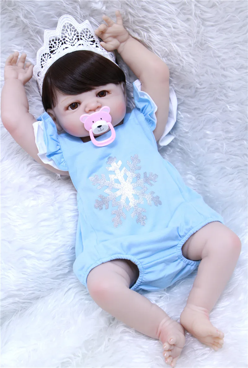 23 Inch Full Body Silicone Newborn Baby Girl  Lifelike Bebe Reborn Finished Doll Waterproof Kids Play House Toys