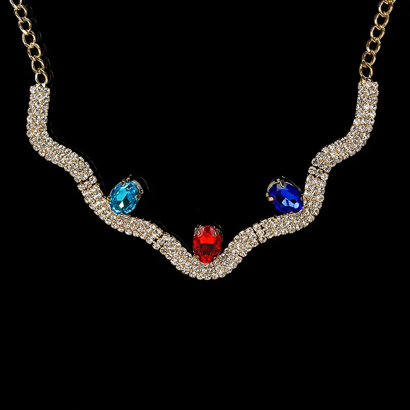 Fashion personality full rhinestone necklace female chain necklace 3 #N026