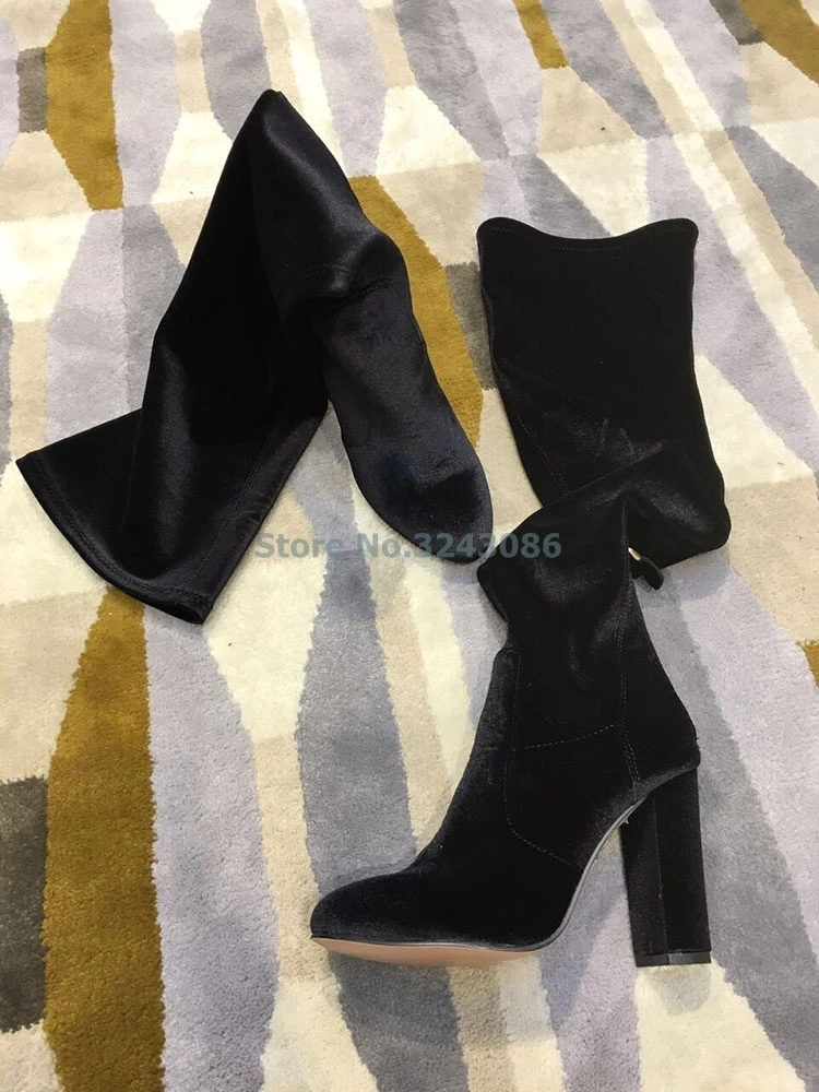 Pointed Toe Chunky High Heels Boots Pink Black Royal Blue Gray Suede Over The Knee Boots Sexy Tide High Women Long Boots