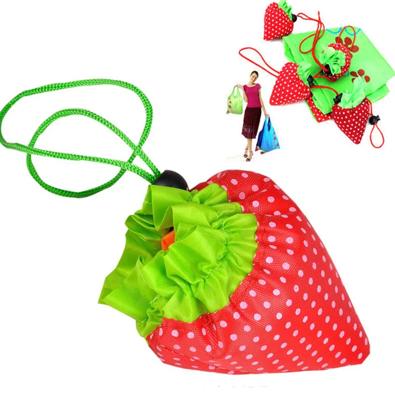 ISKYBOB Hot Eco Storage Handbag Strawberry Foldable Shopping Bags Reusable Folding Grocery Nylon Large Bag Random Color