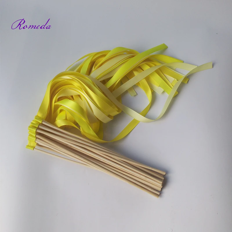 

50pcs/lot Yellow and light yellow Wedding Ribbon Wands stick without Bells for wedding Birthday Party