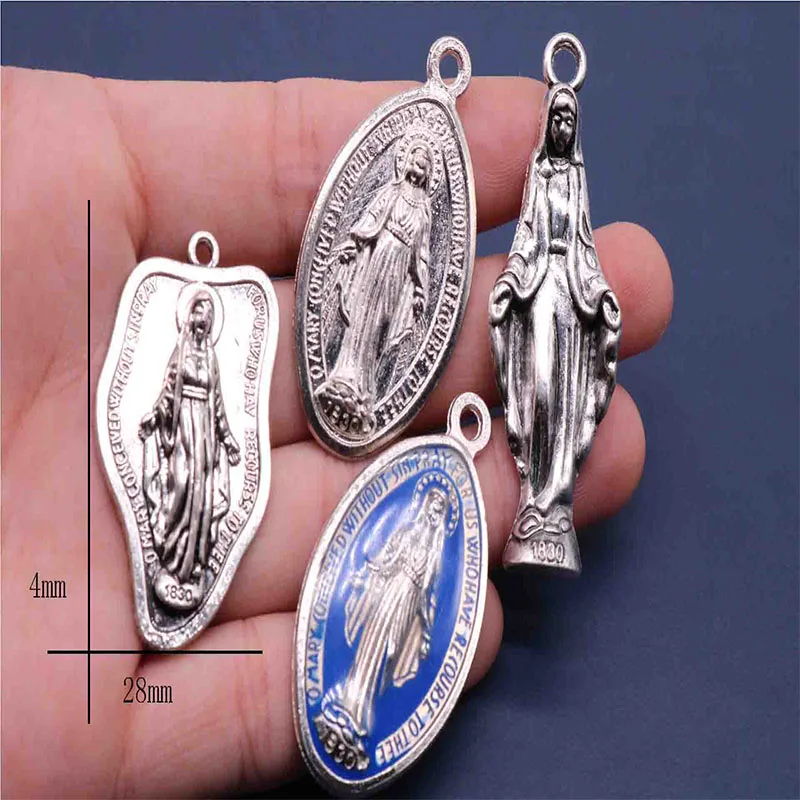 20 Pieces / Blue Catholic Medallion Pendant, Catholic Gift, Virgin Mary Sacred Heart Medal, Bracele Divine Medal