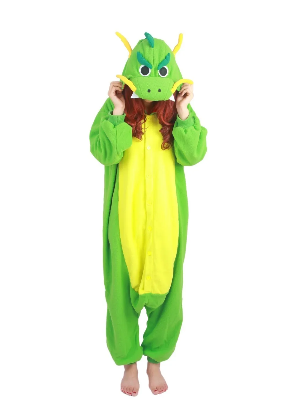 New Winter Warm green Animal Adult Unisex Chinese Dragon Onesies Pajama Sete Pyjama Cosplsy Costumes Hooded Pajamas party animal