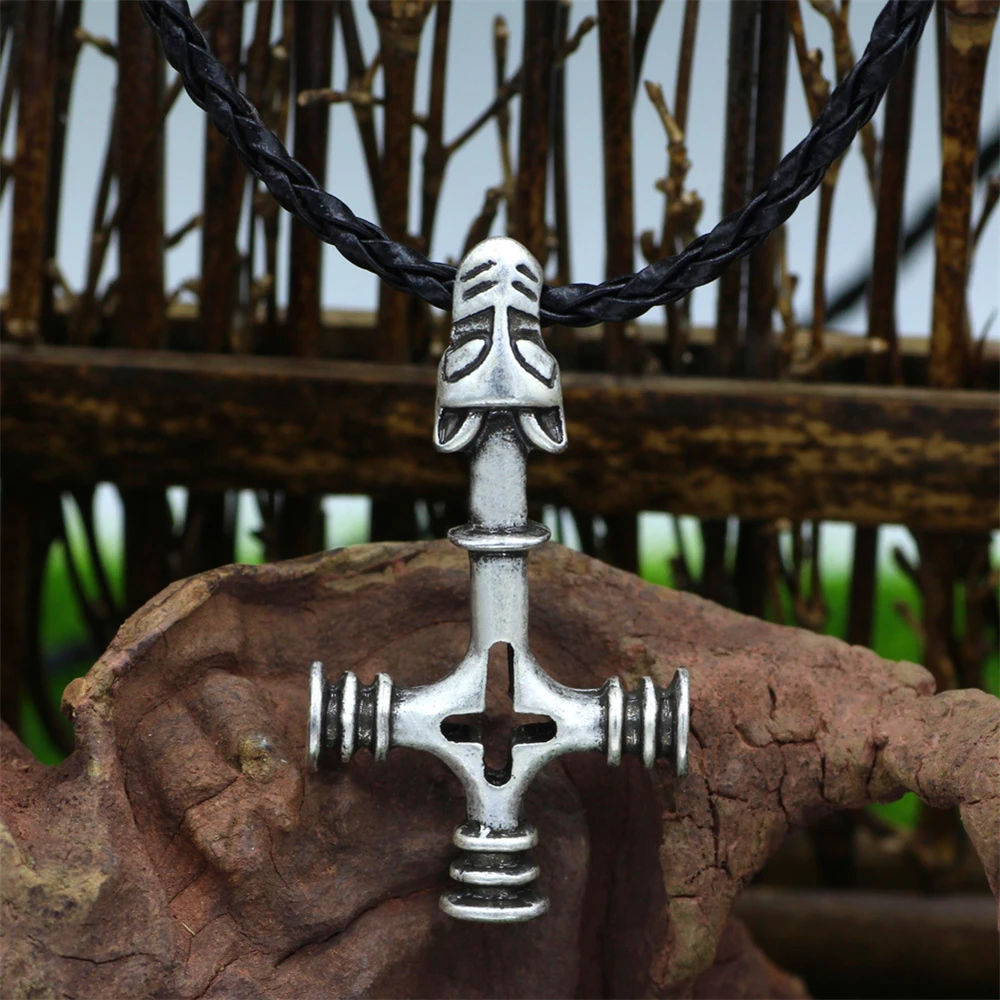 Norse Thor\'s Hammer Olaf Wolf Cross Mjolnir Pendant Viking Fashion Jewelry Sword Men Necklace Talisman Black Rope Chain Jewelry