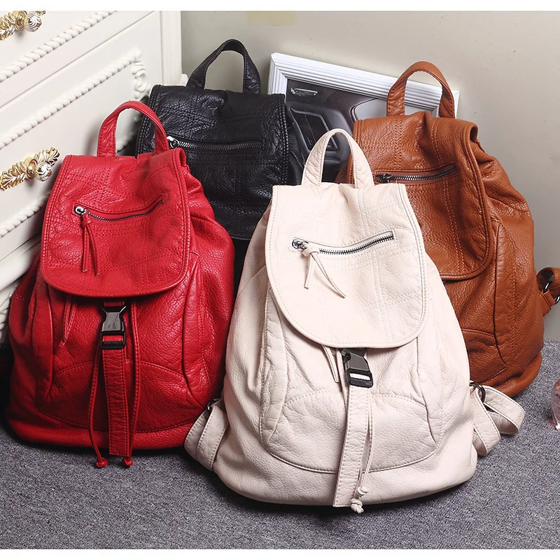 Stylish Soft Women Backpack High Quality Washed Leather Backpacks for Girls Ladies Travel Backpack Mochilas School Bags