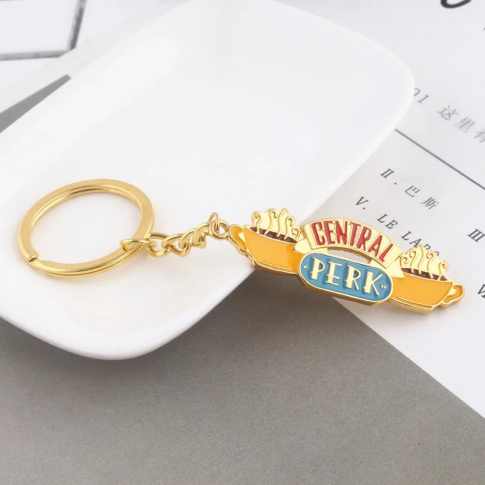 American TV Show Friends Central Perk Keychain Coffee Time Enamel Keyring Chian Pendant For Friends Gifts