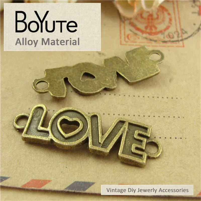 BoYuTe (50 Pieces/Lot) 10*36MM Zinc Alloy Antique Bronze Plated Love Connector Diy Jewelry Accessories Wholesale