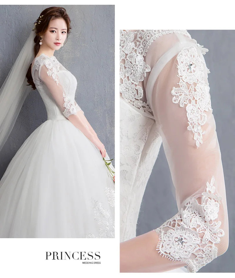 Y & M Novias abito da ballo con scollo a V abito da sposa con pizzo Vestido De Novia Princesa Vintage con manica immagine reale abito da sposa