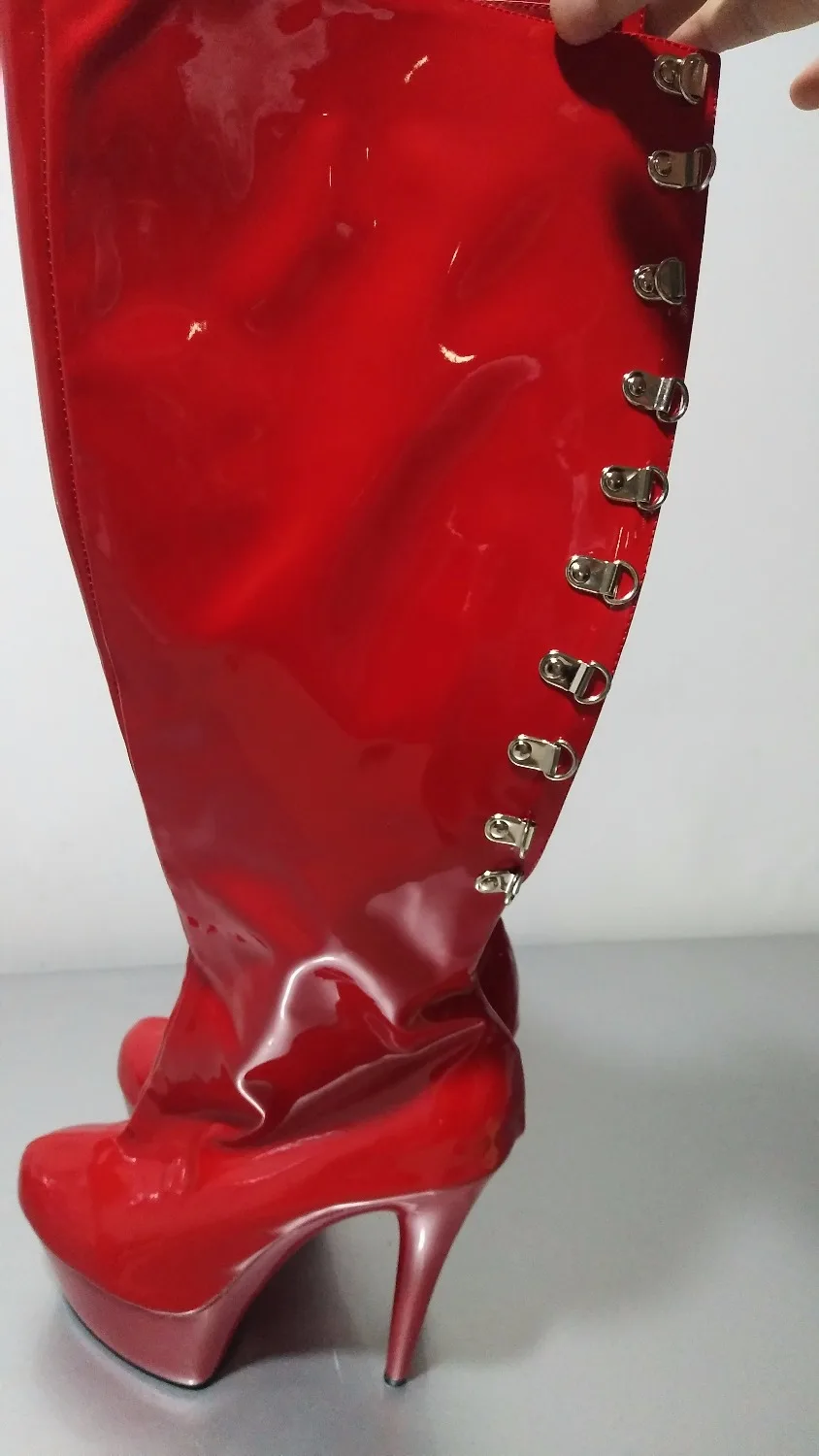 Sexy pole dancing classic round toe lace boots 6 inch platform 15 cm high heels platform knee-high boots